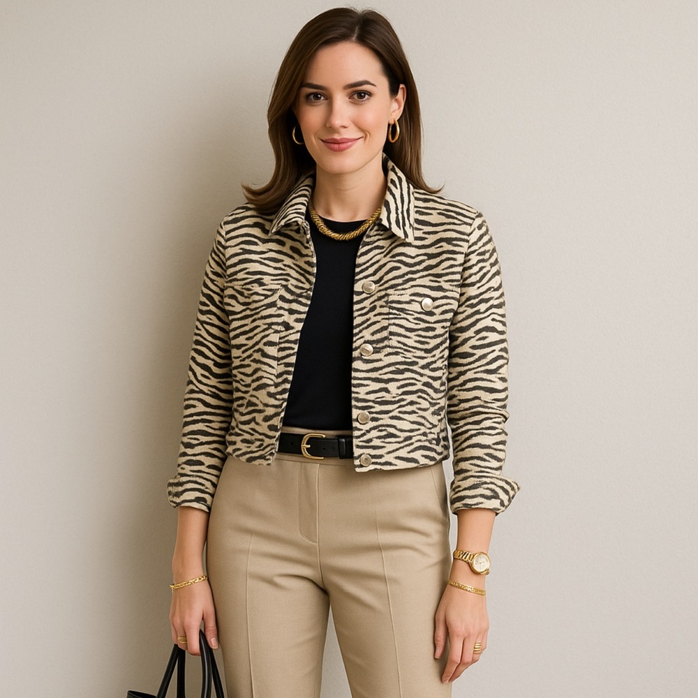Le Lis Zebra Print White/Gray Button Front Jacket